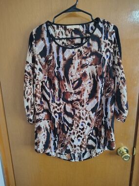 Gibson Latimer Animal-Print Round Neck Top - Brown/Black